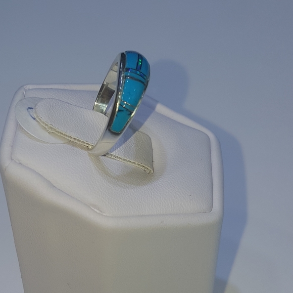 Sterling silver turquoise inlaid ring - Picture 2 of 4